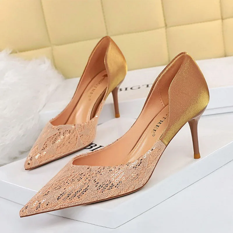 

Туфли-лодочки женские на высоком каблуке 7 см, с острым носком, A3774