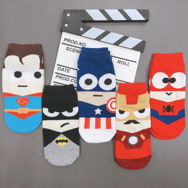 

5 pairs lot pack men women socks cotton cartoon cute fashion tide hero no show boat ankle socks