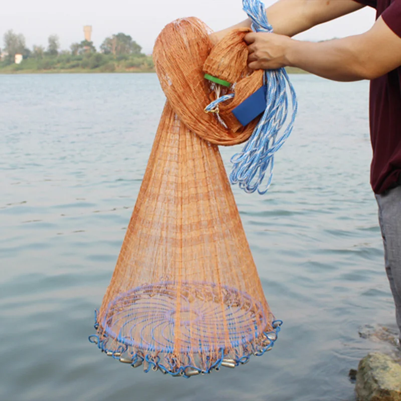 XC LOHAS Hand Cast Fishing Net With Sinkers Upgraded Flying Disc American Network Casting For | Спорт и развлечения