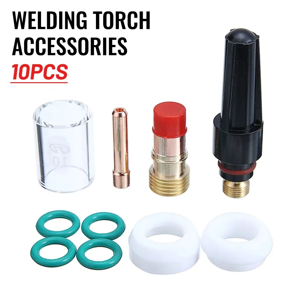 

10Pcs TIG Welding Torch #10 Pyrex Glass Cup For WP-17/18/26 Back Cup Welding Collets Body Stubby Gas Lens Gas Soldering Tool