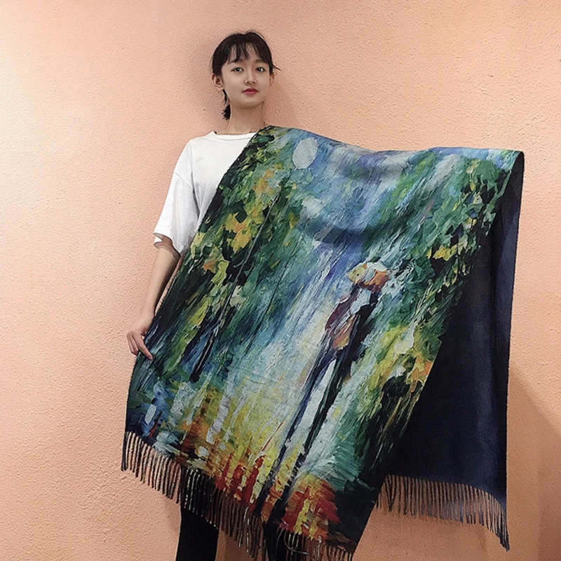

Van Gogh's Oil Painting Cashmere Scarf Women Winter Coffee House Print Wool Shawls and Wraps Ladies Cape Blanket Scarves New