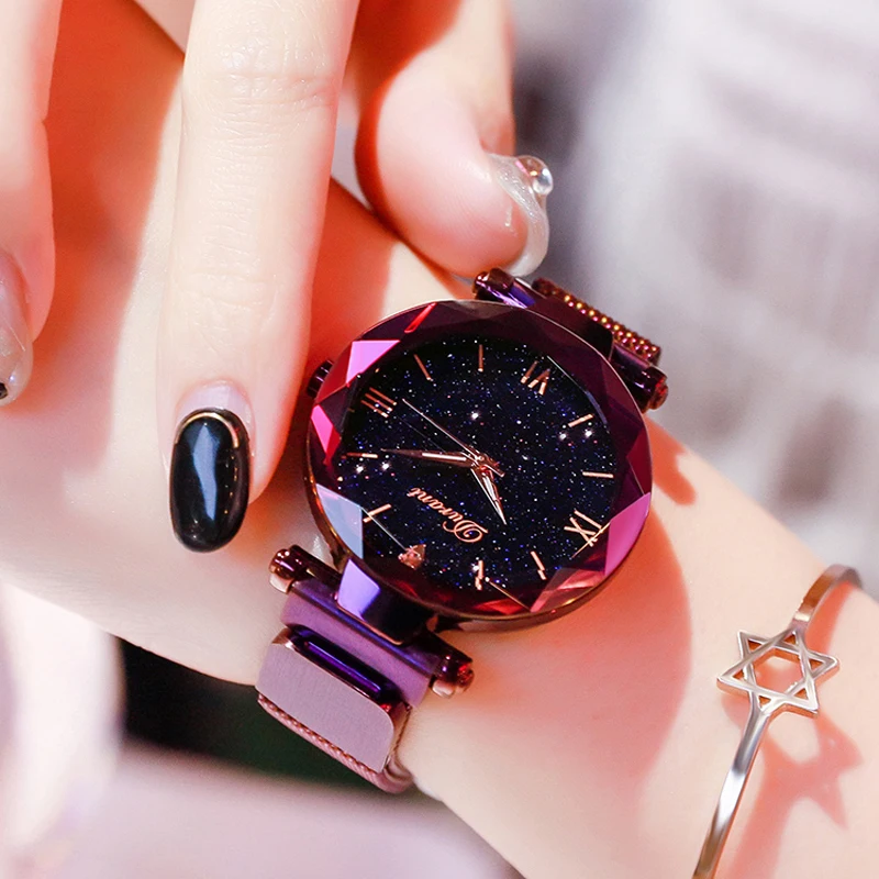 

Women watch Elegant Magnet Fashion Quartz Wristwatch Buckle Starry Sky Roman Numeral Watch for women gift for Ladies