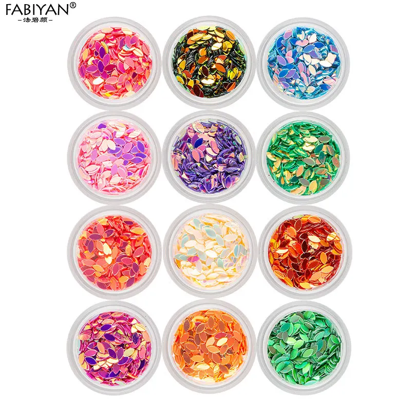12 цветов овальные конские глазки лазерное украшение для ногтей блестки 3D