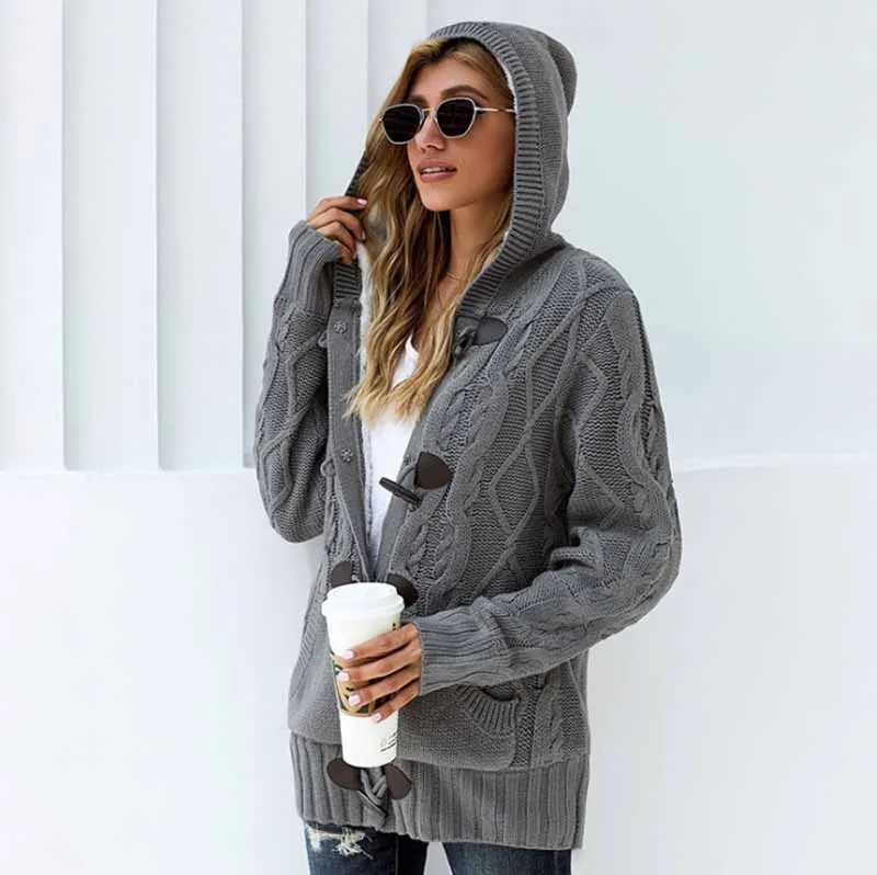 Женский осенне-зимний Кардиган с капюшоном размеры до 2XL | Женская одежда