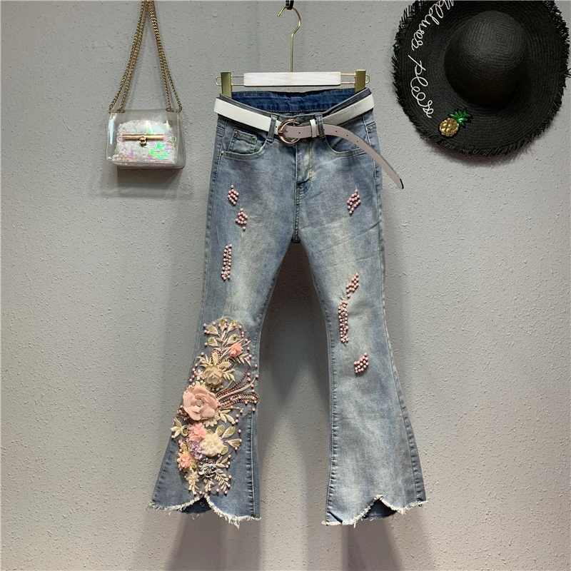 

Женские брюки-Капри с высокой талией, стройнящие штаны с бусинами, брюки-Капри для девушек и студентов, 2020