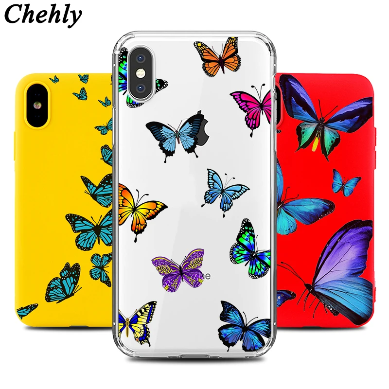 Чехол для телефона с бабочкой IPhone 6s 7 8 11 12 Mini Plus Pro X XS MAX XR SE милые Чехлы мягкие