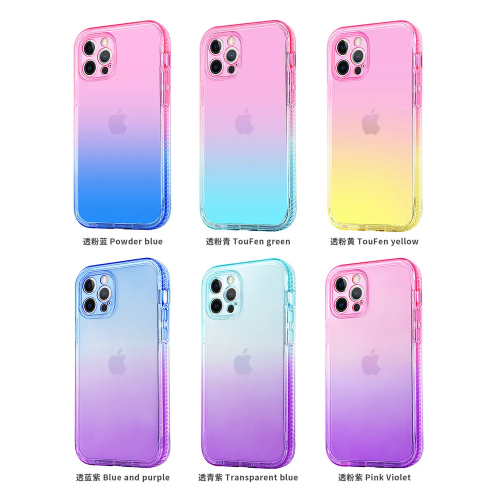 

2 IN 1 Gradient Clear Silicone Phone Case For iPhone 13 12 11 PRO XS MAX X XR 7 8 Plus SE2 Soft Lens Fall-anti Protection Cover