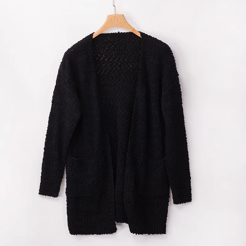 black Fitshinling 7 цветов зимний длинный женский кардиган Boho Карманы Женская трикотажная куртка свитера длинный рукав тонкий кардиган для женщин - Цвет: black