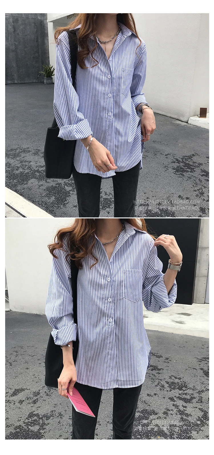 

Houthion Stripe Chiffon Women's Blouses Spring Summer Fashion Casual Retro Temperament Long Sleeve Blouse Top Woman Shirt