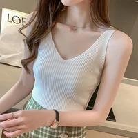korean fashion women tops sexy halter tops lady silk v neck camisole top woman knitted sleeveless camis tees top women clothing