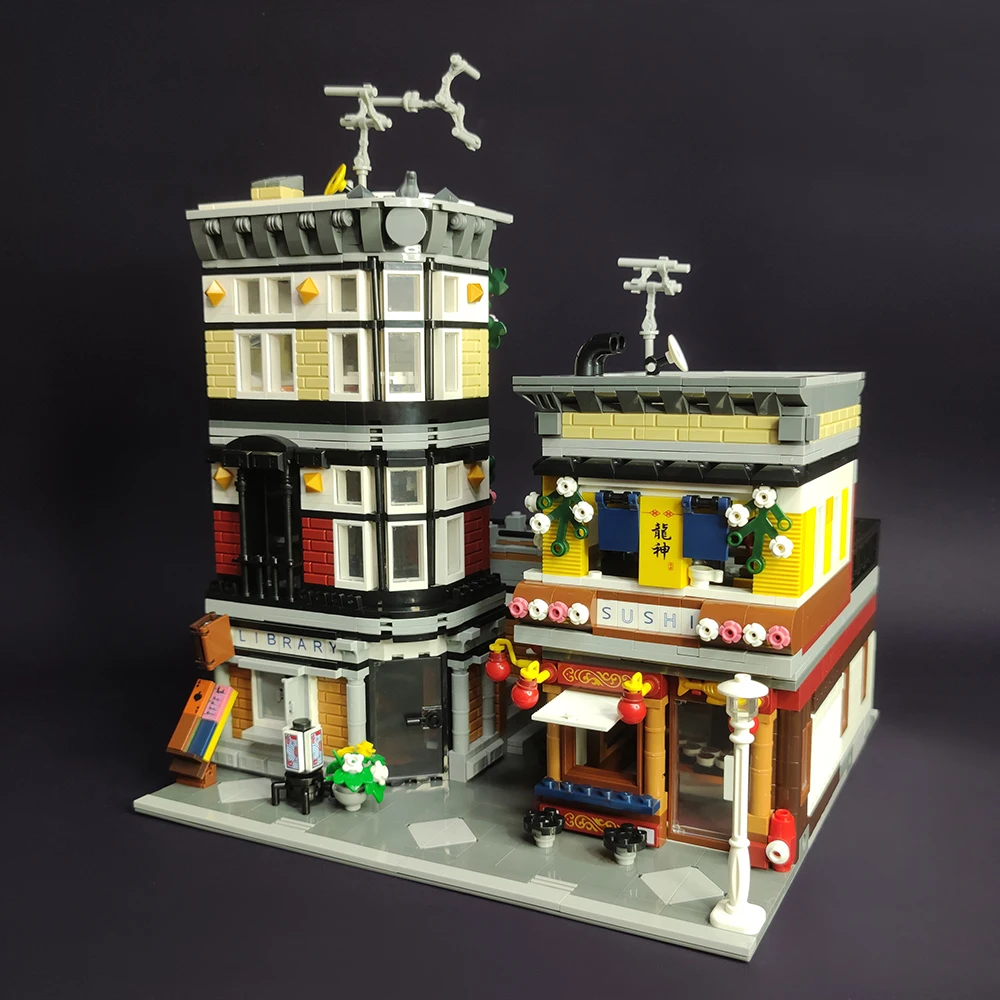 

JIESTAR Creative Expert Street View Sushi Corner Shop 89127 Moc Bricks Modular House Model Building Blocks Toys Downtown Diner