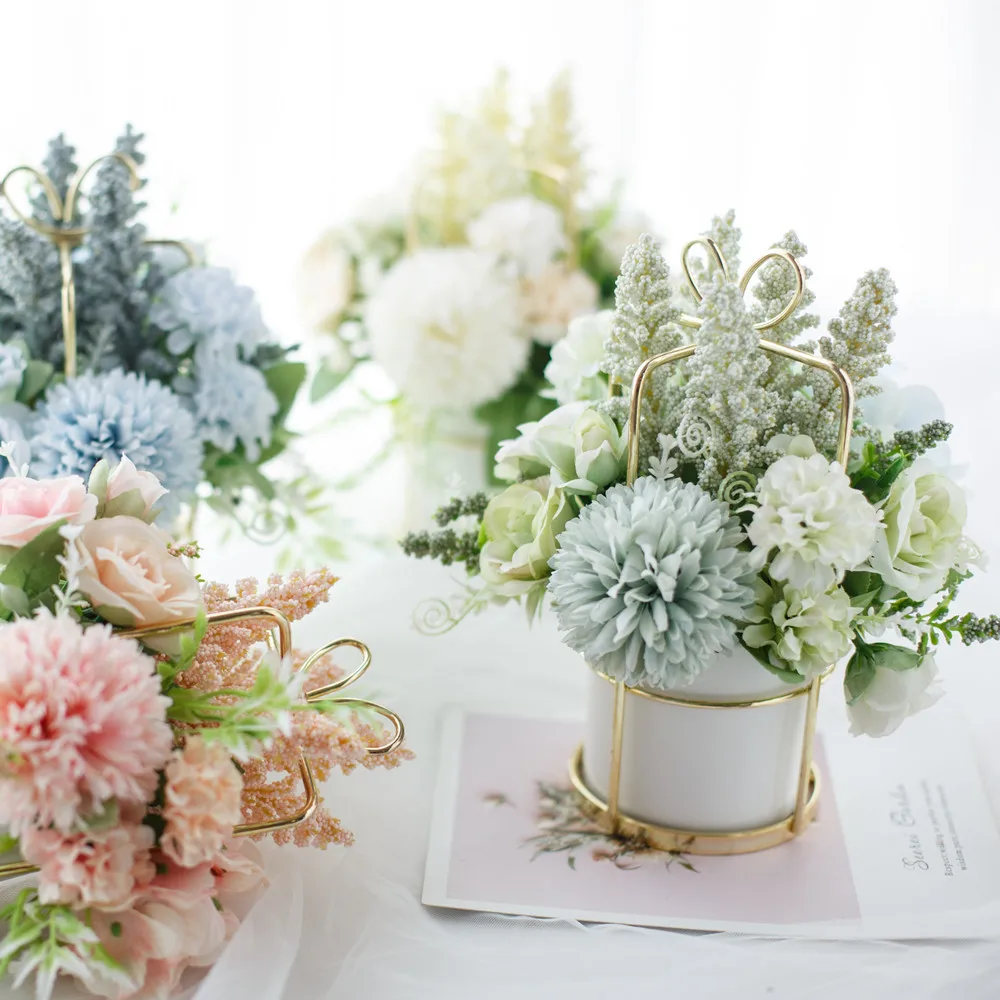 

Искусственные растения в европейском стиле, искусственная ваза, украшение для стола, комнатное украшение для дома, цветы в горшке с вазой