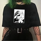 Футболка женская в стиле панк, черный топ в эстетике грусти, демона, девушек, одежда в винтажном стиле, на лето