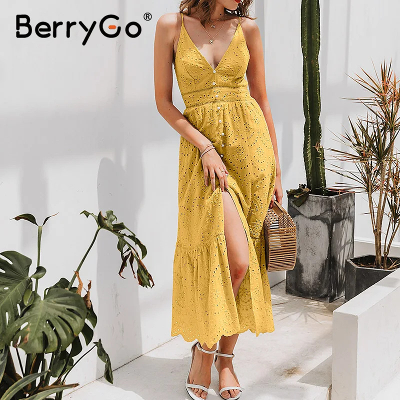 Платье BerryGo женское с белым жемчугом ажурное длинное хлопковое вечернее вышивкой