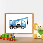 Акварель синий журавль художественные принты детские мальчики подарок строительство транспортировка автомобиля Холст Картина скандинавский плакат Декор детской комнаты