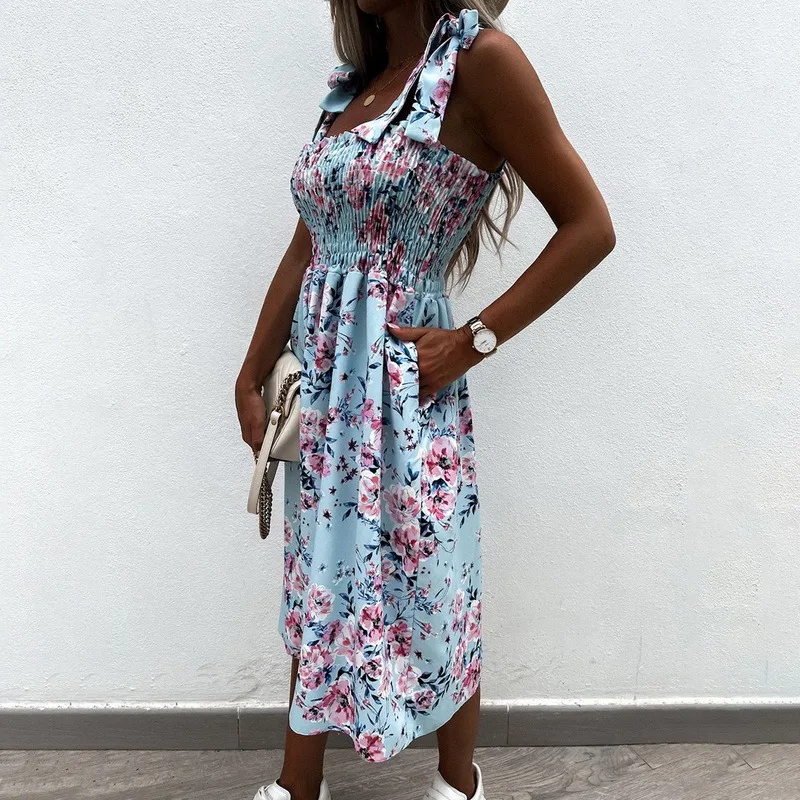 Женское платье трапеция с цветочным принтом модное облегающее квадратным