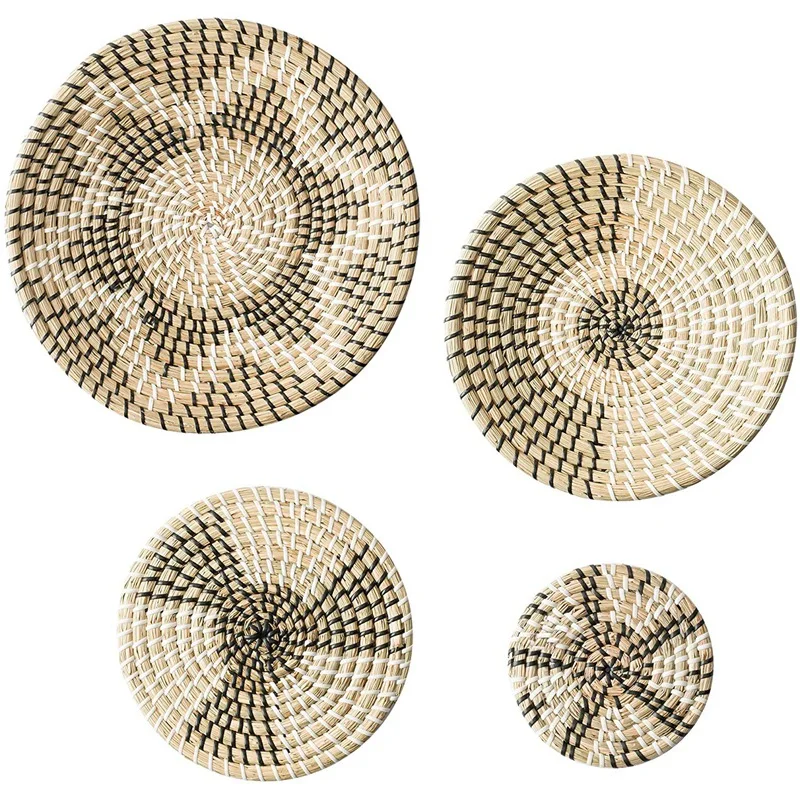 

Настенная Корзина, декор ручной работы, настенные подвесные корзины, плоские круглые настенные корзины в стиле бохо для дома, спальни, кухни