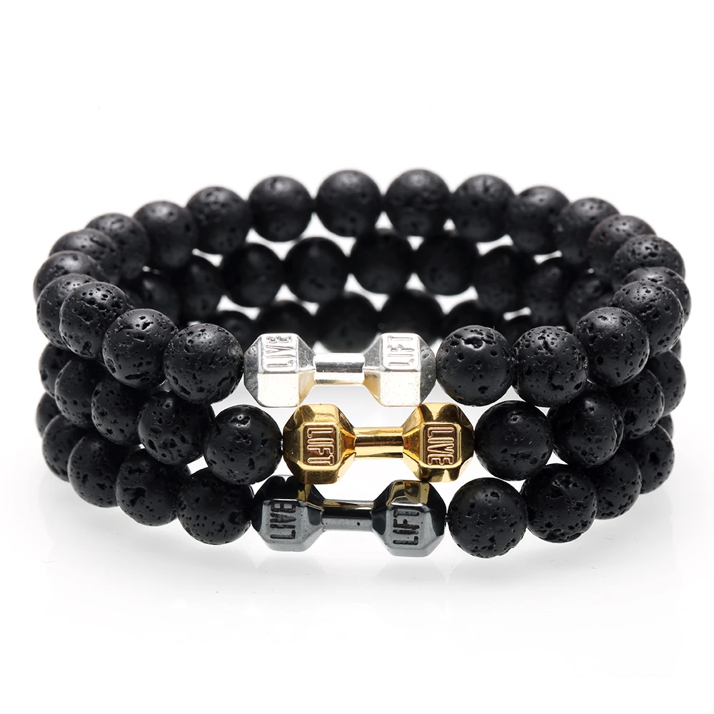 Парные браслеты из натурального камня для мужчин стальные золотые аксессуары