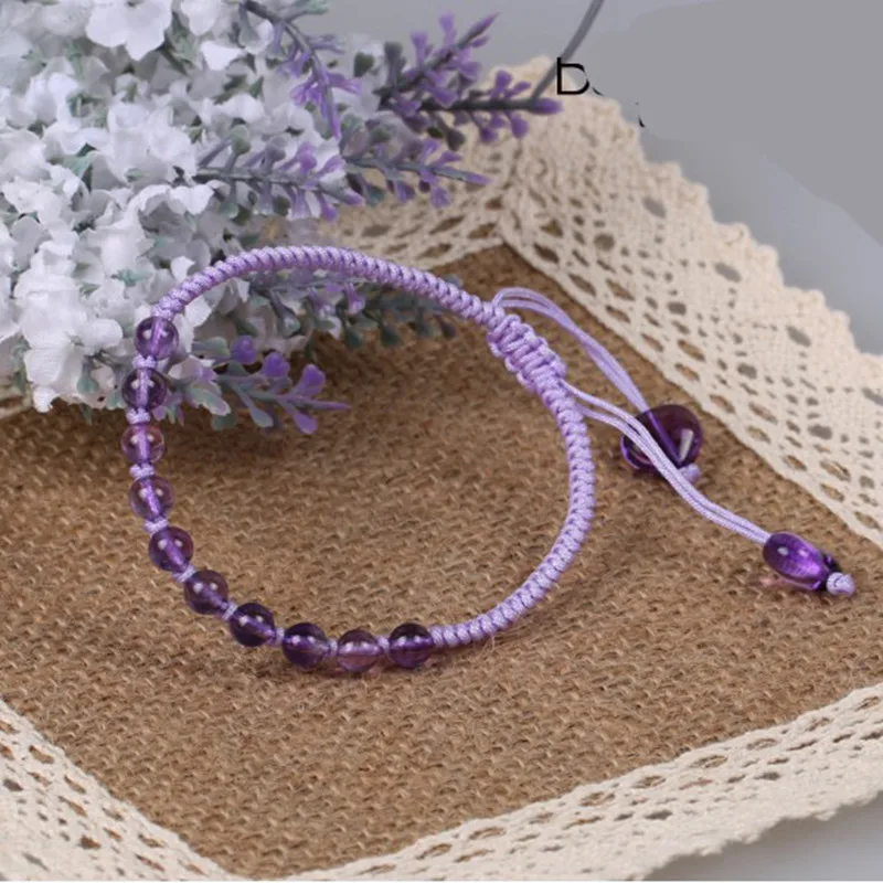 Браслеты из бисера на удачу из натурального фиолетового кристалла, Плетеный веревочный браслет с сердцем для женщин и мужчин, ювелирные изделия для влюбленных, Прямая поставка