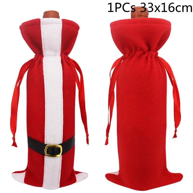 1PC red 33x16cm Рождественская Крышка для бутылки вина рождественские украшения для дома Санта-Клаус Снеговик Navidad рождественские вечерние настольные Декорации для вечеринок - Цвет: 1PC red 33x16cm