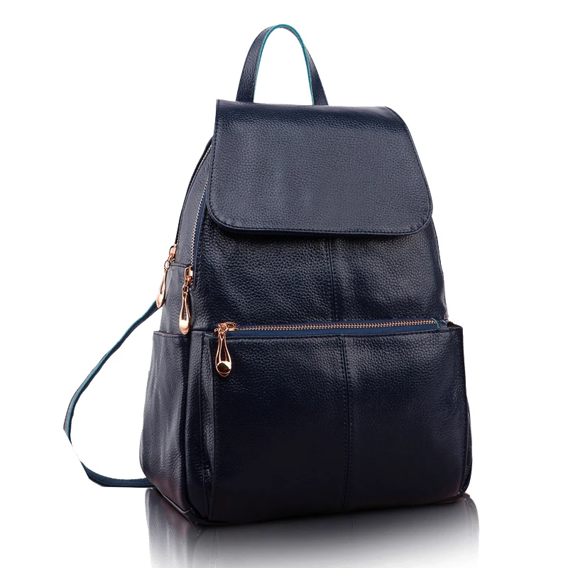 

Рюкзак женский однотонный из воловьей кожи на молнии с мягкой спинкой