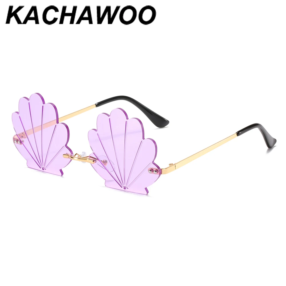 Женские солнцезащитные очки без оправы Kachawoo фиолетовые и желтые винтажные