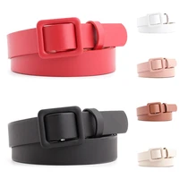 slim all match narrow thin belt square smooth buckle decorative strap belts solid color women waist belt punch free pu leather