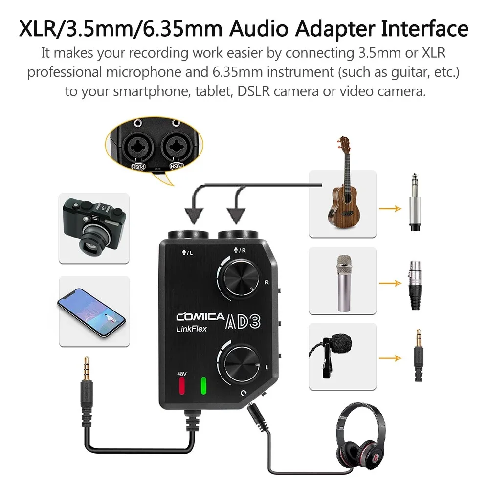 

CoMica LINKFLEX AD3 Two-channels XLR/3.5mm/6.35mm-3.5mm Audio Preamp Mixer / Adapter / Interface for 3.5mm DSLR Cameras /Phones
