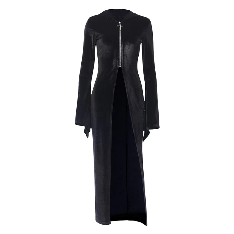 

92233 Cross-Border Niche Design Dress Halloween Performance Wear Suede Fall Winter Hooded BF Sweater Women's Fashion