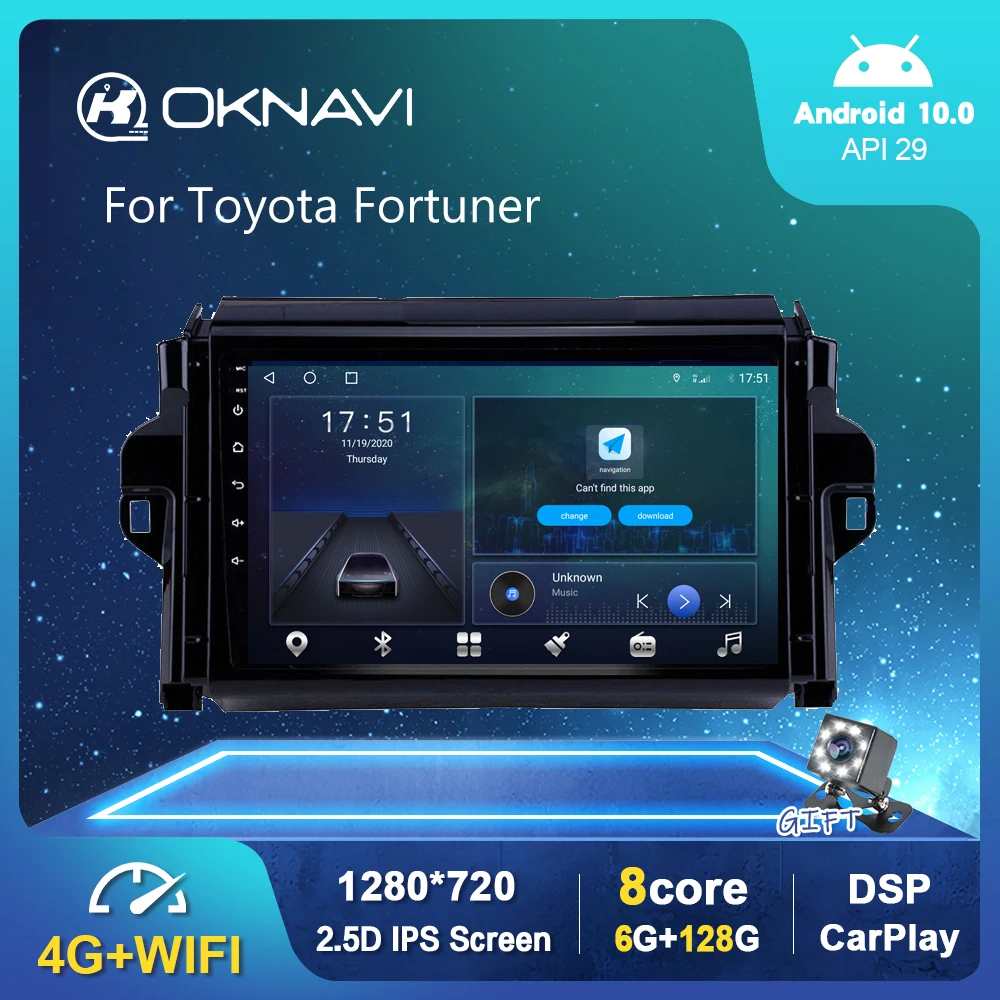 

6G 128G WIFI Car Radio For Toyota Fortuner 2015-2018 Multimedia Video Player Android 10.0 BT DSP Android Auto Carplay BT No DVD