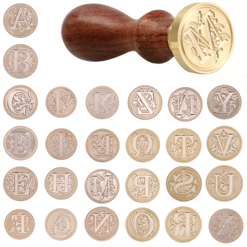 

Retro 26 Letter A - Z Wax Seal Stamp Alphabet Letter Retro Wood Stamp Kits Replace Copper head Hobby Tools Sets Post Decor