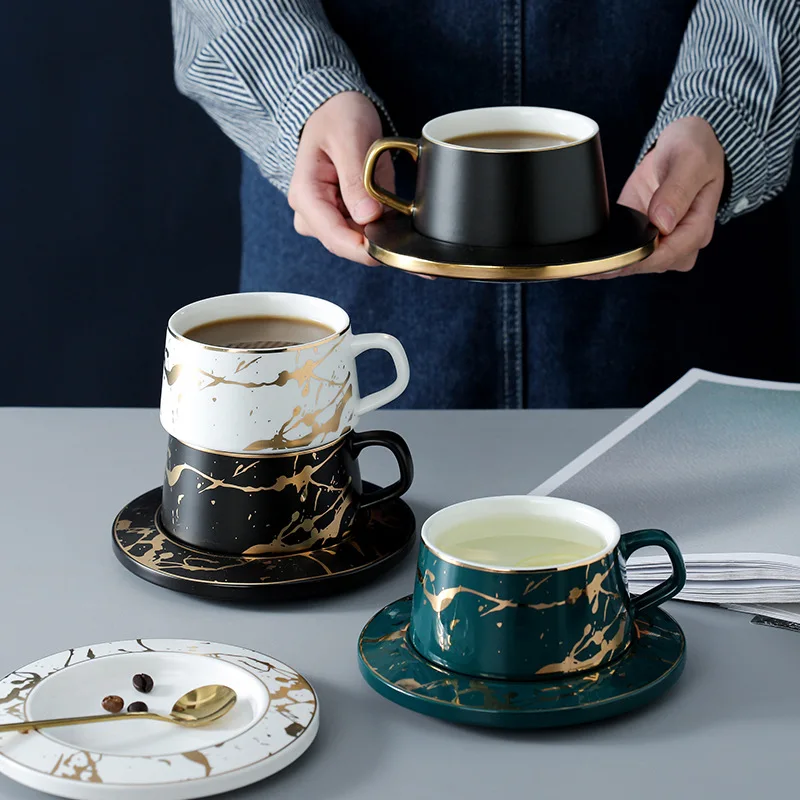 Креативная позолоченная мраморная керамическая чашка для воды кружка Офисная