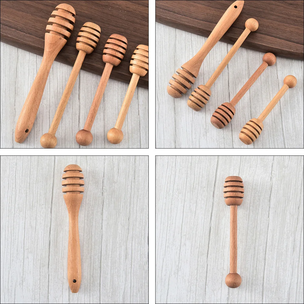 

4 Pcs Practical Wooden Spoons Honey Dippers Creative Honey Stirrers (Log color)