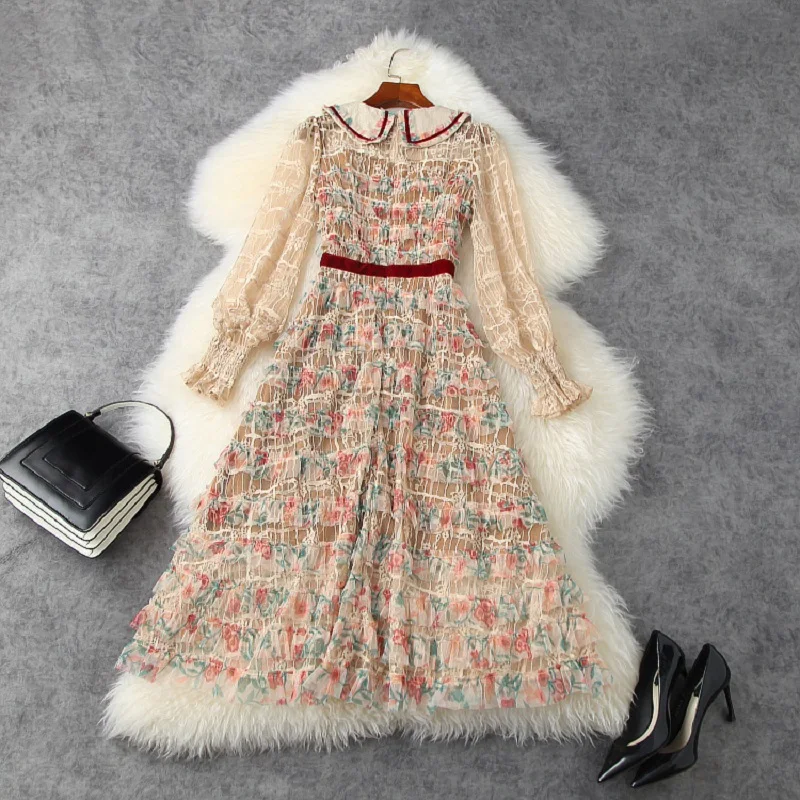 

superior 2021 NEW spring quality Lace girl dress women's Celebrities Cake Party dresses elegant autumn Printed slim fit Dress