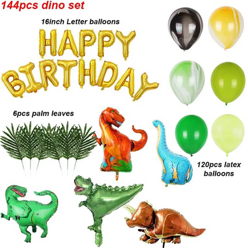 

144pcs Dinosaur Theme Party Balloon Garland Kit Happy Birthday Letter Balloon Boys wild one Birthday Party Decorations Kids