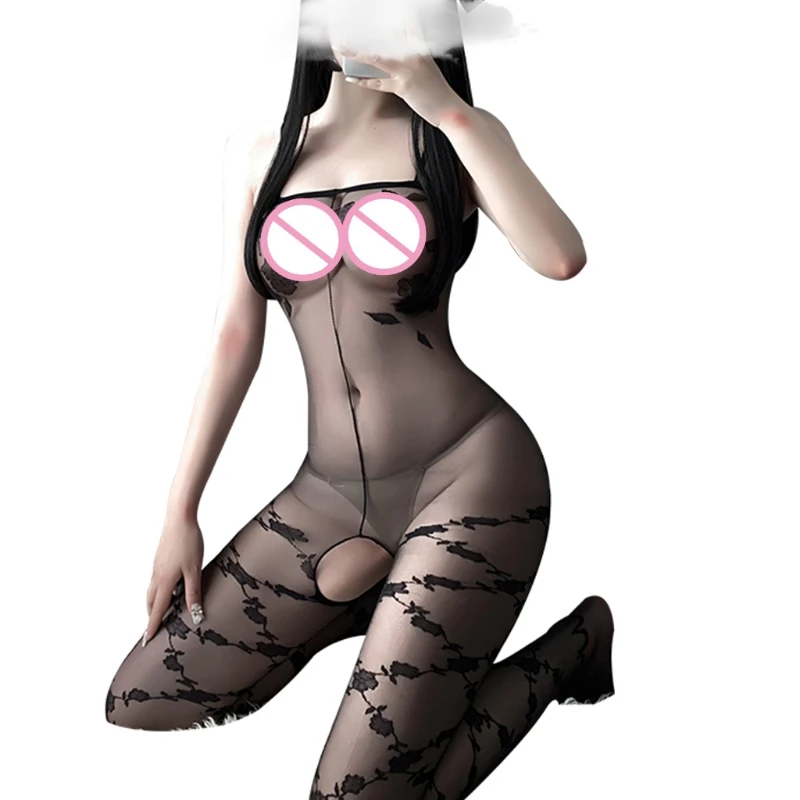 

Long Ultra-Thin Stockings Women's Sexy Beauty Back Underwear Seductive Jacquard Weave Rose Lingerie with Fixed Straps