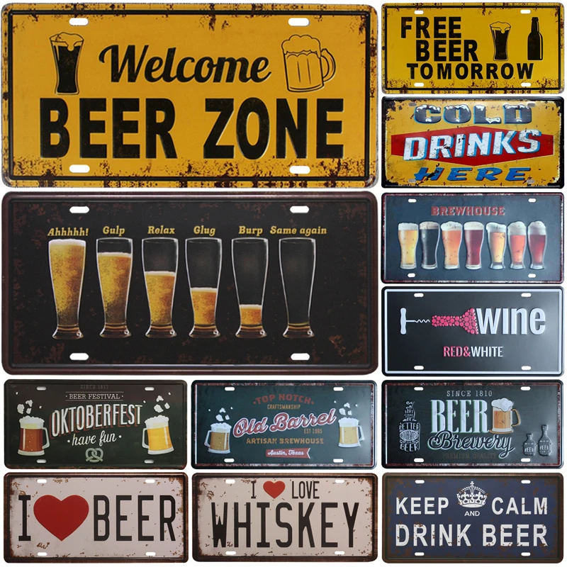 Welcome Beer Zone Cold Beer Signs Front Door Bar Pub Cafe Wall Decor Retro Metal Tin Sign Crafts Decor Car Plate License Plaques