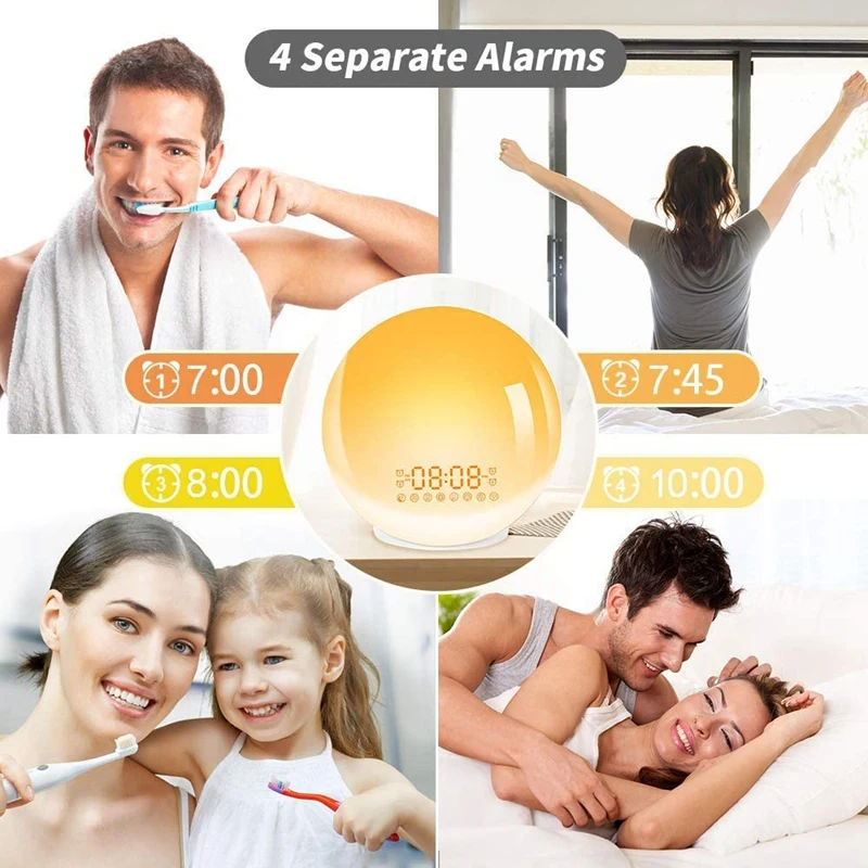 Обновление Смарт Восход Wake Up светильник совместим с Alexa и Google 7 Цвета Sunrise