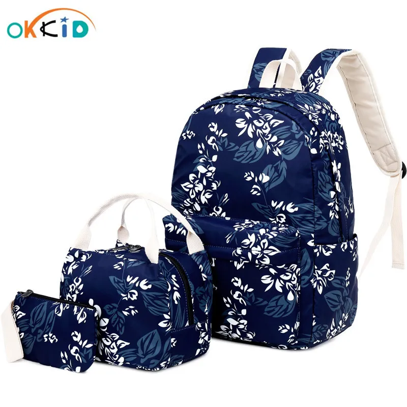OKKID 3 шт./компл. детская школьная сумка с цветочным принтом в китайском стиле школьный рюкзак, набор, винтажные школьные сумки с цветочным при...