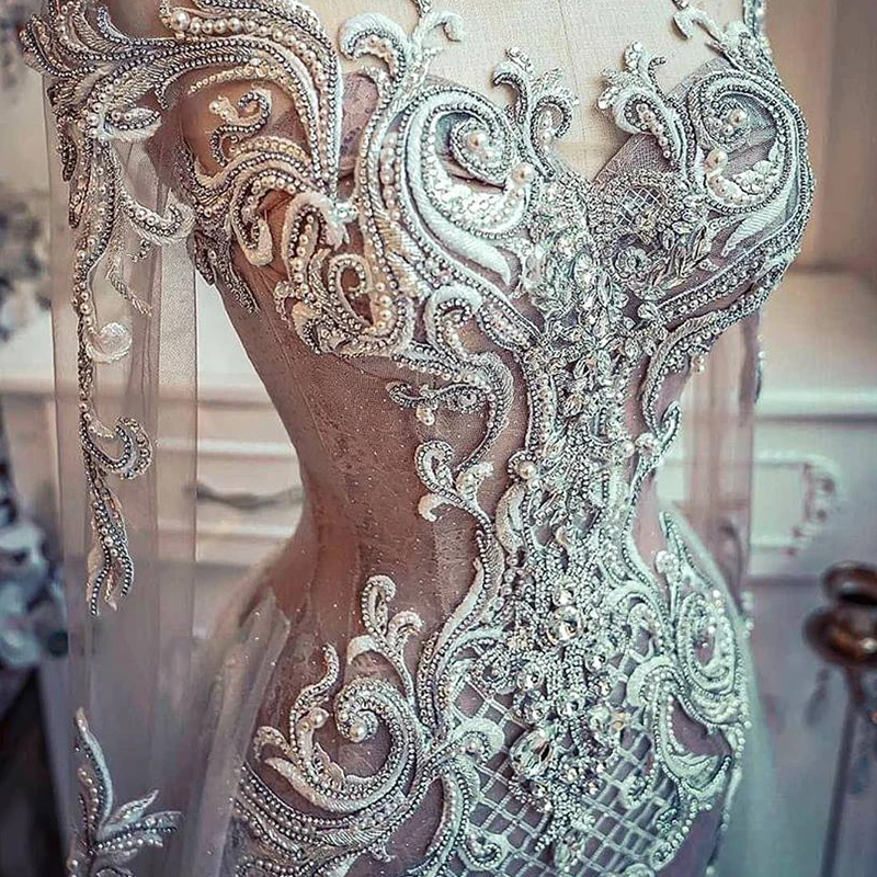 Свадебное платье с юбкой годе иллюзионное невесты Amanda novias 2020 длинное для
