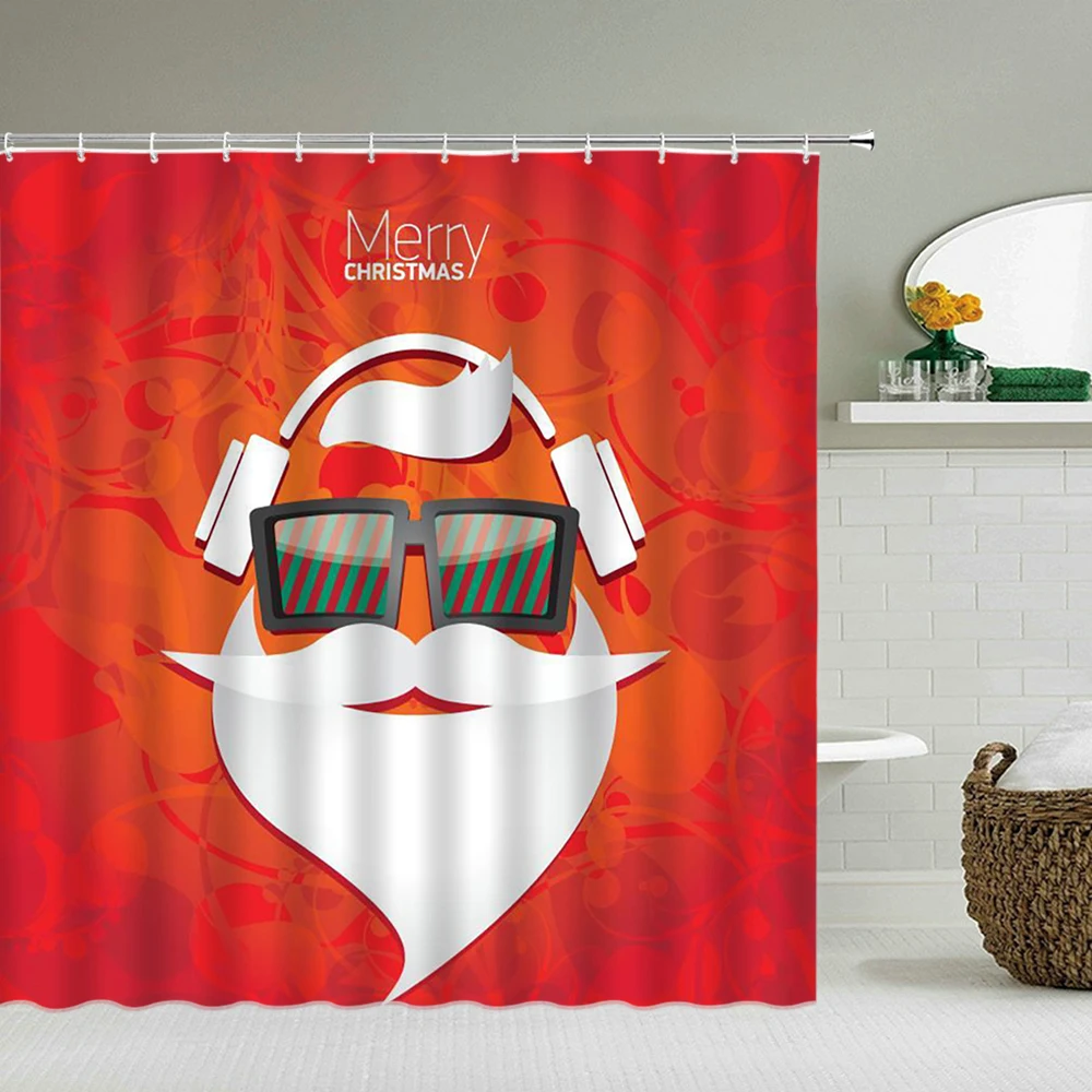 

New Year Christmas Shower Curtains Snowman Santa Claus 3d Bathroom Curtain Waterproof Cloth With Hook Decor180*180cm Bath Screen