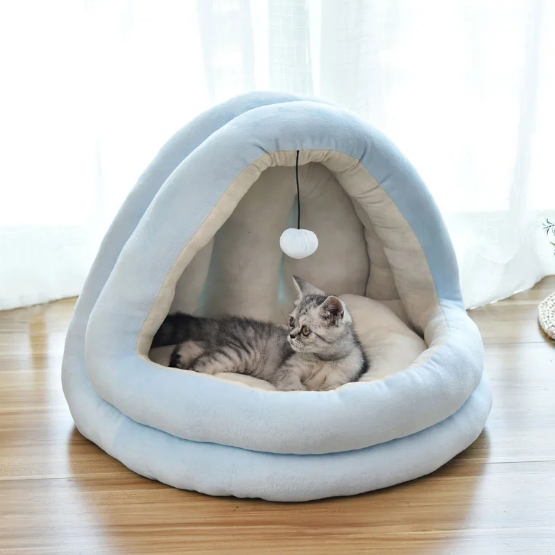 

Warm Cozy Pet Bed Dog & Cat Beds House Winter Sleeping Bag Portable Indoor Nest Puppies Tent with Removable Cushion Collapsible