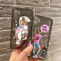 baby mom cute girl pink love phone case for iphone 7 8 11 12 x xs xr mini pro max plus retro black grey clear transparent