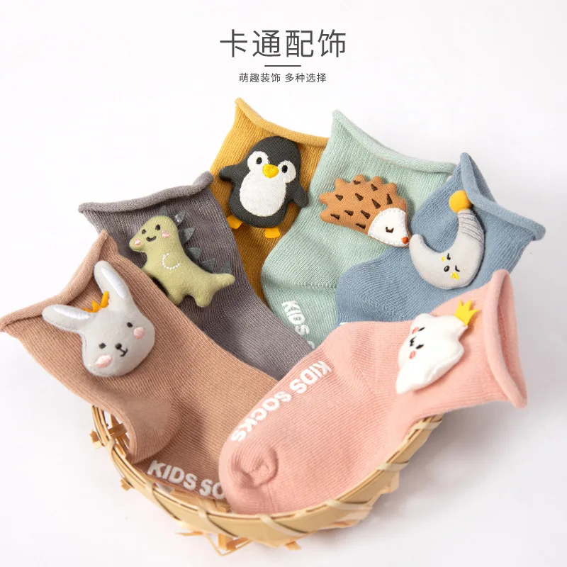 

Autumn New Cartoon Dinosaur Penguin Baby Socks Combed Cotton Loose Mouth Boneless Baby Socks Children's Non-slip Floor Socks