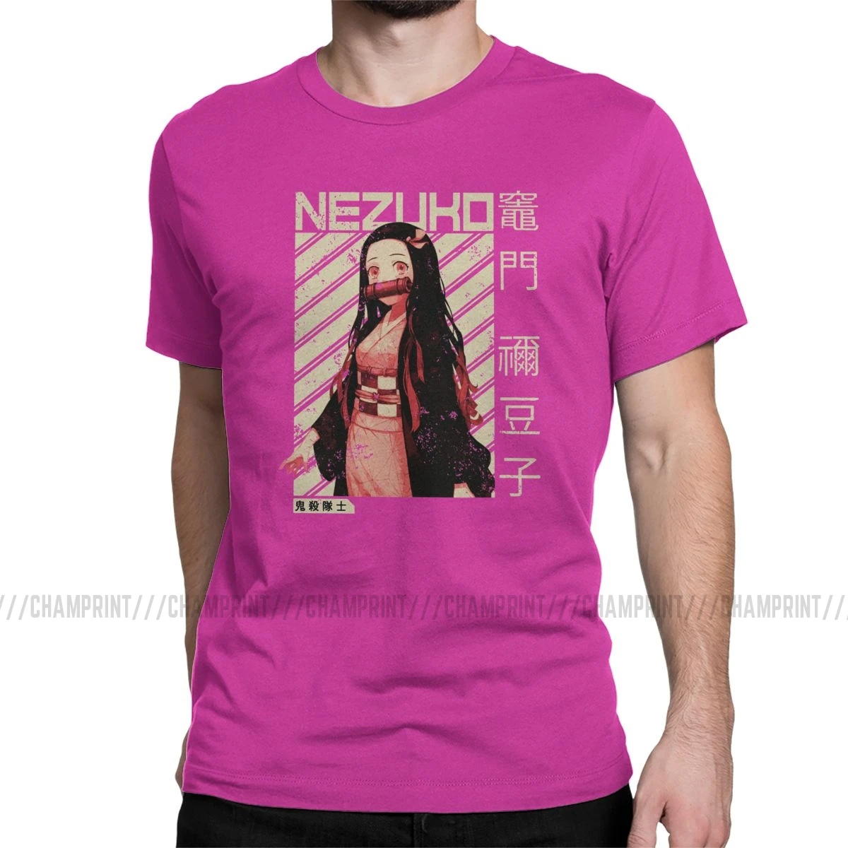 Demon Slayer Nezuko Kimetsu No Yaiba аниме футболка для мужчин креативная хлопковая футболка футболки с коротким рукавом топы с принтом - Цвет: Фуксия