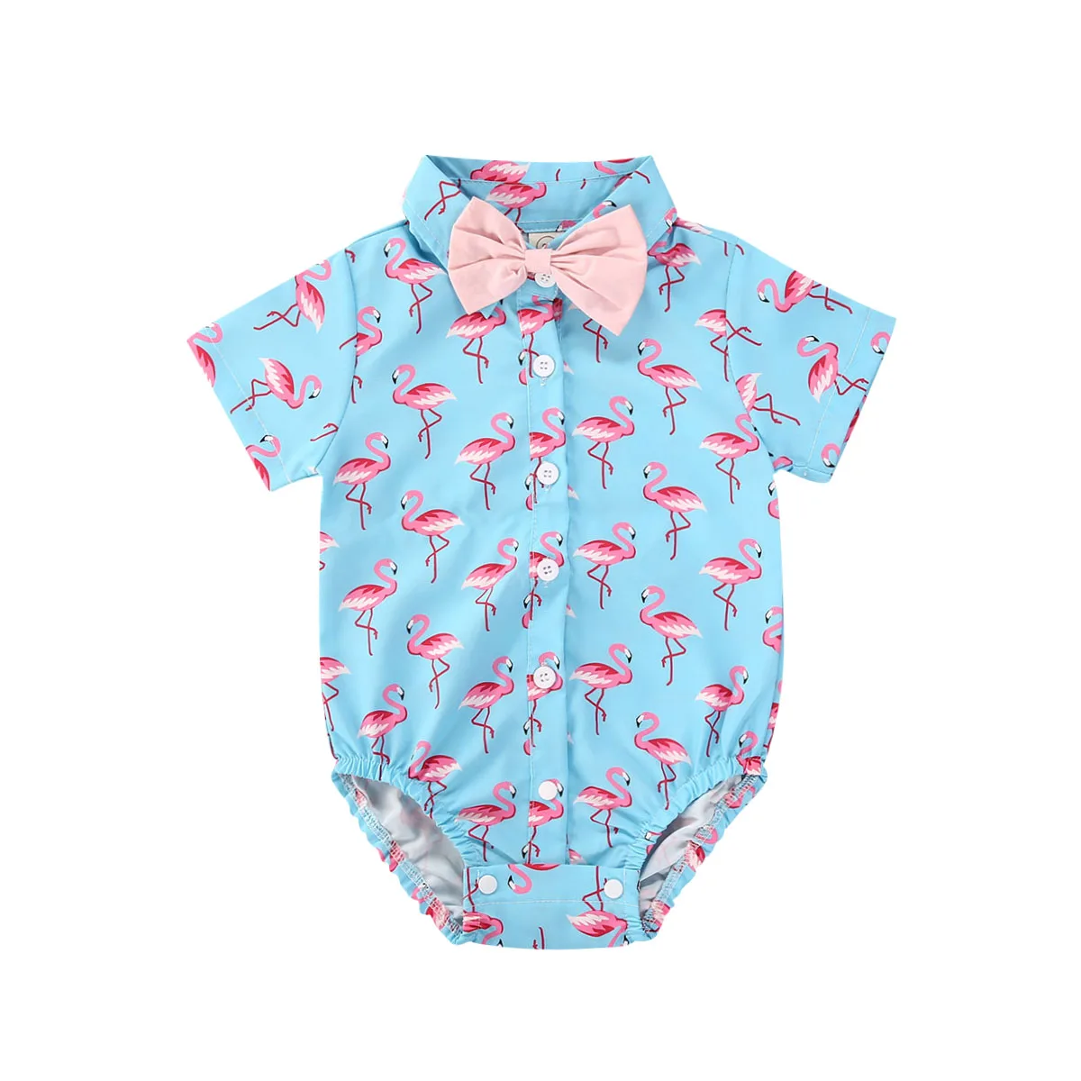 2020 Baby Summer Clothing Newborn Infant Babies Boys Girls Summer Cartoon Bodysuit Bow Tie One Piece Flamingo Jumpsuit 0-18M