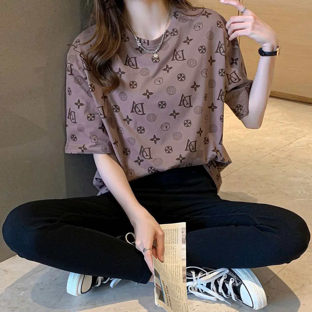 

2021 short sleeve T-shirt women's loose cotton summer new fashion Korean printing Baita fashion T-shirt women