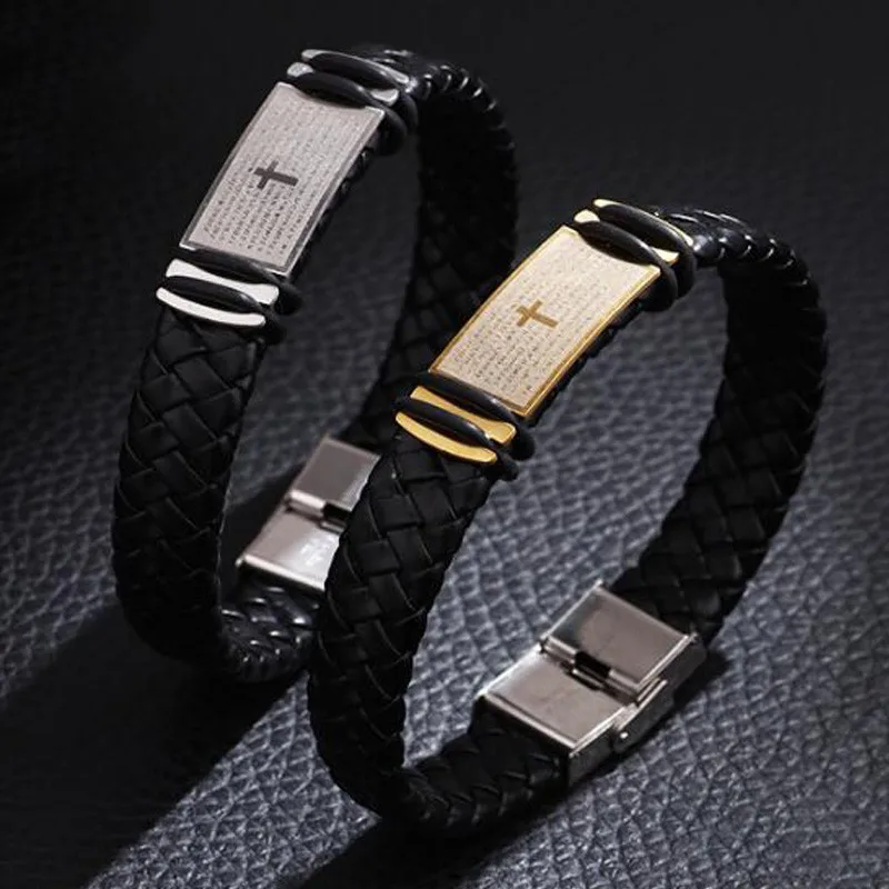 Новый дизайн мужские браслеты Мода Иисус христианский крест выгравированы
