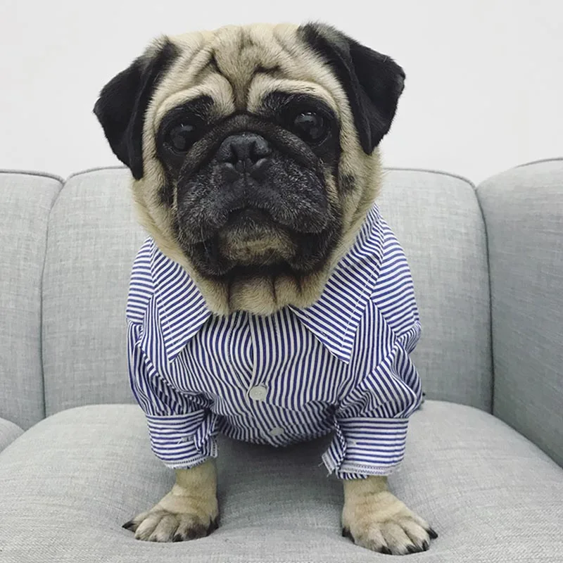 Модная одежда для собак полосатая рубашка питомцев французский бульдог тонкая