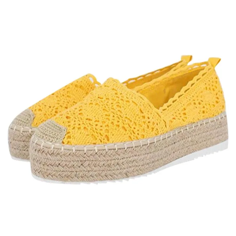 Spring/Autumn 2020 Women Shoes Flat Platform Shoes Woman Lace Straw Shoes Casual Solid Slip-On Zapatos De Mujer Plus Size 35-43